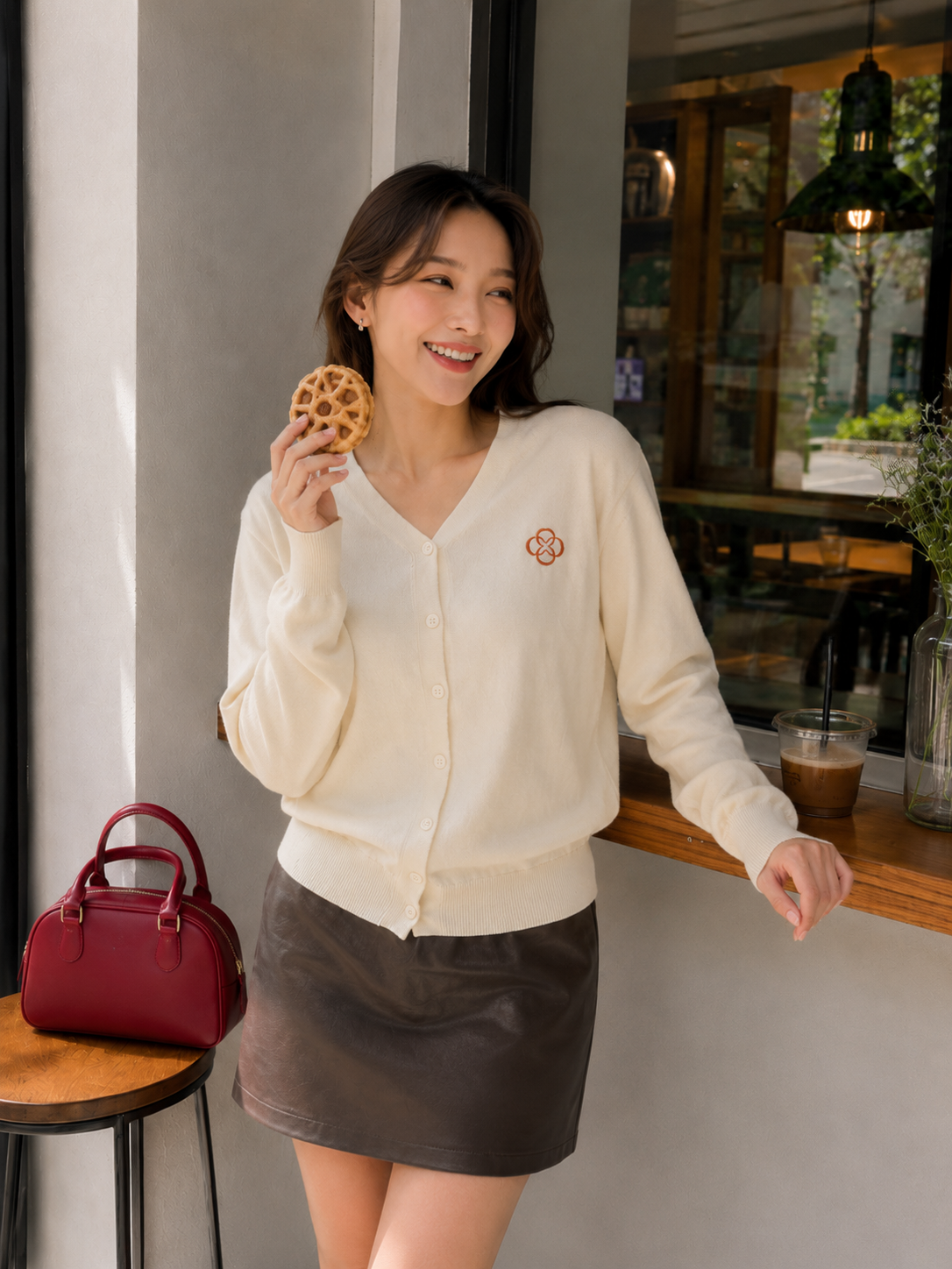 Mela Vneck Button Knit Cardigan - Cream